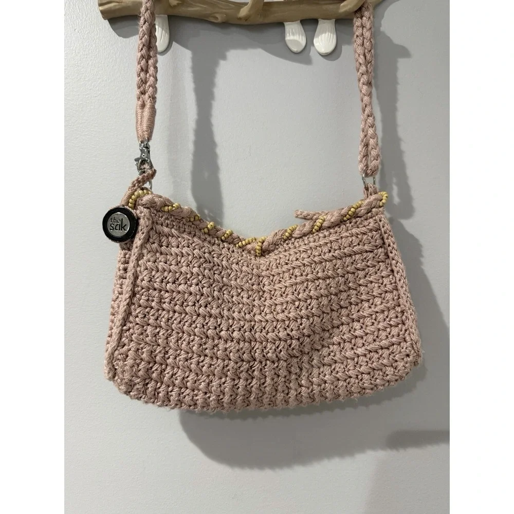 Sak Crochet Womens Tan Shoulder Bag Pink Y2K Style Demi Bag M